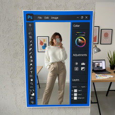 Зеркало в ванную 75 см c принтом Photoshop( Фотошоп) для селфи и фотозоны 